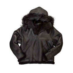B3 Black Hooded Sheepskin Bomber Jacket B3 Black Hooded Sheepskin Bomber Jacket