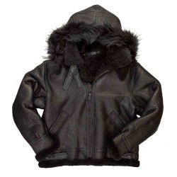 B3 Black Hooded Sheepskin Bomber Jacket