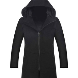 Men's Hooded Black Wool Trench Coat