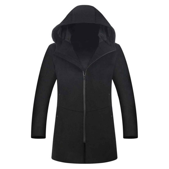 Men's Hooded Black Wool Trench Coat