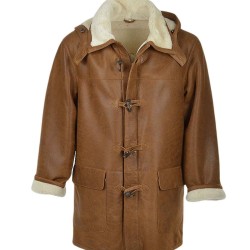 Men's Brown Shearling Leather Trench Coat