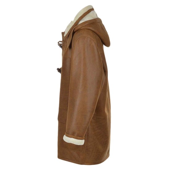Men's Brown Shearling Leather Trench Coat