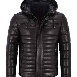 Hooded Black Leather Jacket For Men