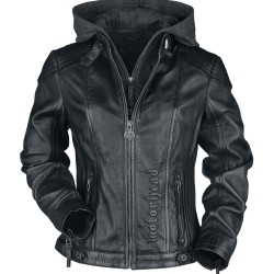 Men's Black Hoodie Leather Jacket