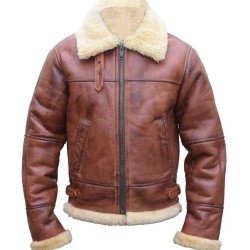 Men's B3 Brown Bomber Shearling Leather Jacket