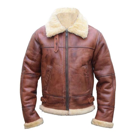 Men's B3 Flight Brown Bomber Shearling Leather Jacket