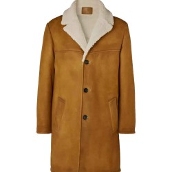 Men's Tan Brown Shearling Leather Trench Coat