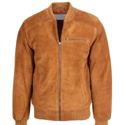 Men's Tan Brown Suede Bomber Jacket