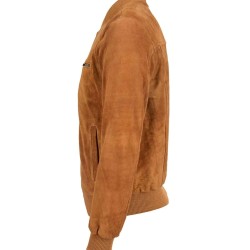 Men's Tan Brown Suede Bomber Jacket