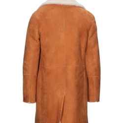 Men's Tan Brown Shearling Suede Leather Trench Coat Men's Tan Brown Shearling Suede Leather Trench Coat
