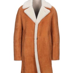 Men's Tan Brown Shearling Suede Leather Trench Coat
