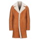 Men's Tan Brown Shearling Suede Leather Trench Coat