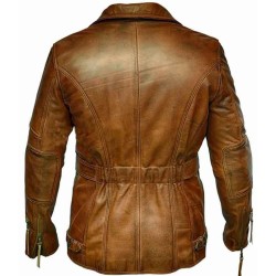 Men's Zip Up Vintage Brown Leather Pea Coat