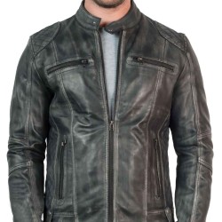 Men's Vintage Grey Leather Biker Jacket