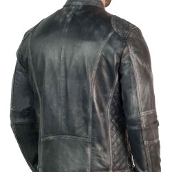 Men's Vintage Grey Leather Biker Jacket