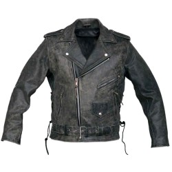 Men's Black Zip Up Vintage Distressed Leather Jacket