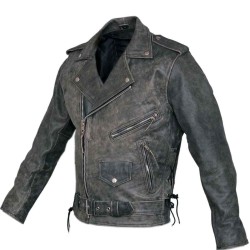 Men's Black Zip Up Vintage Distressed Leather Jacket
