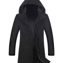 Men's Hooded Black Wool Trench Coat Men's Hooded Black Wool Trench Coat