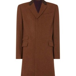 Casual Slim-Fit Wool Brown Trench Coat For Mens