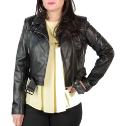 Womens Black Biker Cropped Leather Jacket Womens Black Biker Cropped Leather Jacket