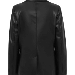 Women's One Button Black Leather Fitted Blazer Jacket Women's One Button Black Leather Fitted Blazer Jacket