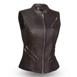 Women's Zip Up Leather Vest with Pockets
