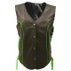 Women's Brown Leather Vest With Lime Green Trim