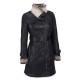 Women's Black Shearling Leather Trench Coat with Belt