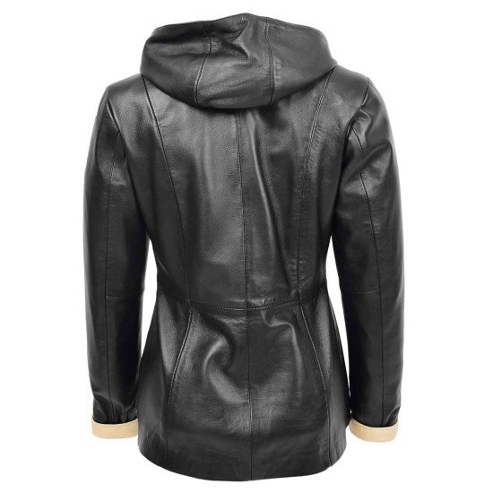 Women's Black Hoodie Leather Blazer Jacket