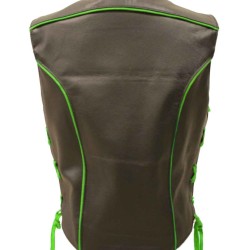 Women's Brown Leather Vest With Lime Green Trim Women's Brown Leather Vest With Lime Green Trim