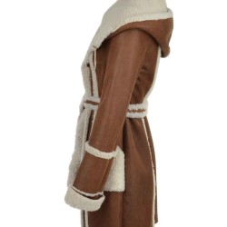 Women's Brown Shearling Leather Trench Coat Women's Brown Shearling Leather Trench Coat