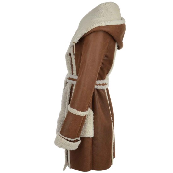 Women's Brown Shearling Leather Trench Coat