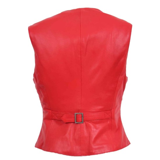 Womens 4 Button Red Leather Vest