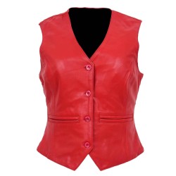 Womens 4 Button Red Leather Vest