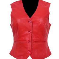 Womens 4 Button Red Leather Vest