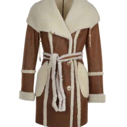 Women's Brown Shearling Leather Trench Coat