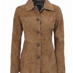 Women's Tan Brown Suede Blazer Jacket with 4 Buttons