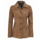 Women's Tan Brown Suede Blazer Jacket with 4 Buttons