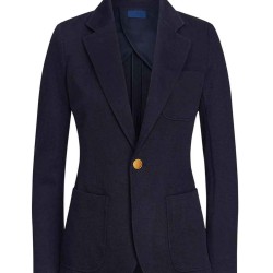 Women's Leather Dark Blue Blazer Jacket