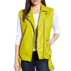 Women's Zip Up Mustard Yellow Leather Vest