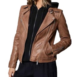 Women's Zip Up Biker Brown Leather Jacket Women's Zip Up Biker Brown Leather Jacket