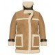 Women's White and Brown Shearling Leather Peacoat