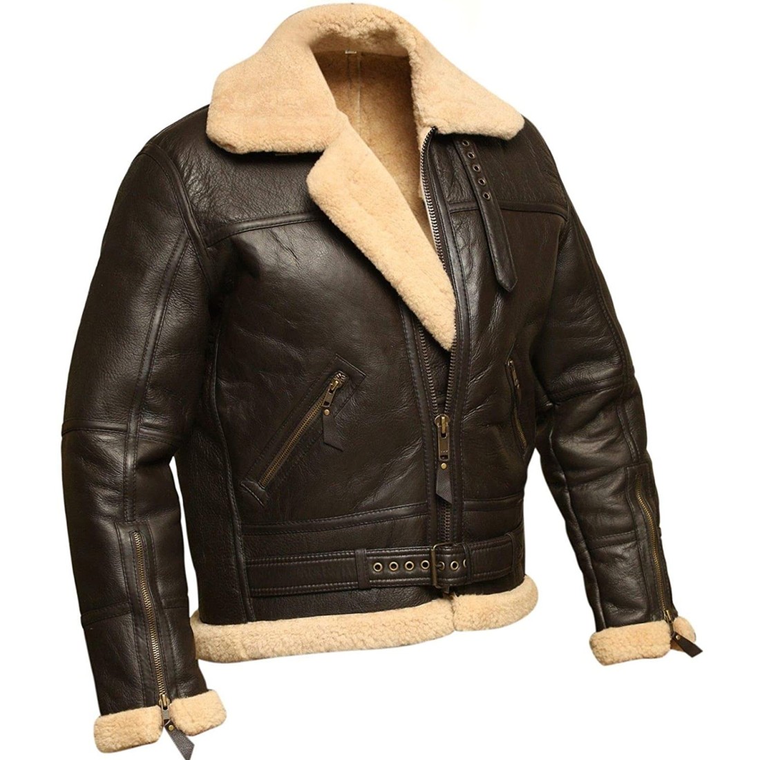 Buy B3 Aviator RAF Shearling Black Leather Jacket