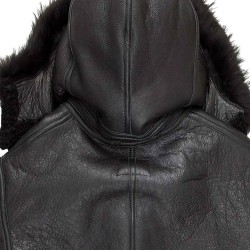 B3 Black Hooded Sheepskin Bomber Jacket B3 Black Hooded Sheepskin Bomber Jacket