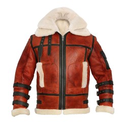 Mens B3 Shearling Sheepskin Bomber Flying Red Jacket Mens B3 Shearling Sheepskin Bomber Flying Red Jacket