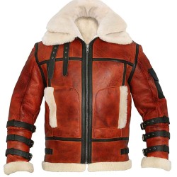 Mens B3 Shearling Sheepskin Bomber Flying Red Jacket