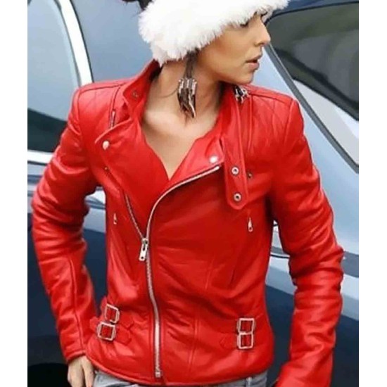Cheryl Cole Santa Claus Inspired Red Leather Jacket