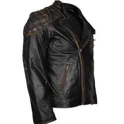 Skull And Bones Black Distressed Leather Jacket