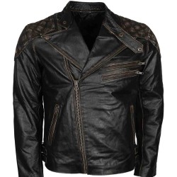 Skull And Bones Black Distressed Leather Jacket