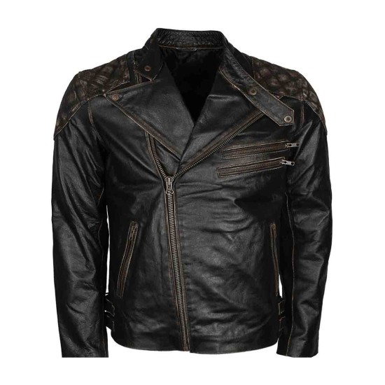 Skull And Bones Black Distressed Leather Jacket